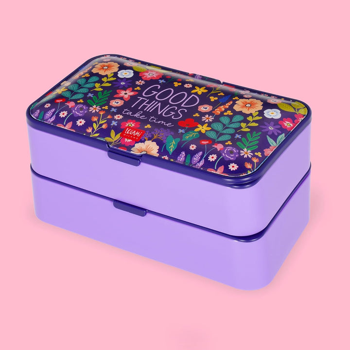 Legami - Lunchbox mit 3 Bestecken und Besteckhalter, Thema Blumen, Fassungsvermögen 1200 ml, mikrowe