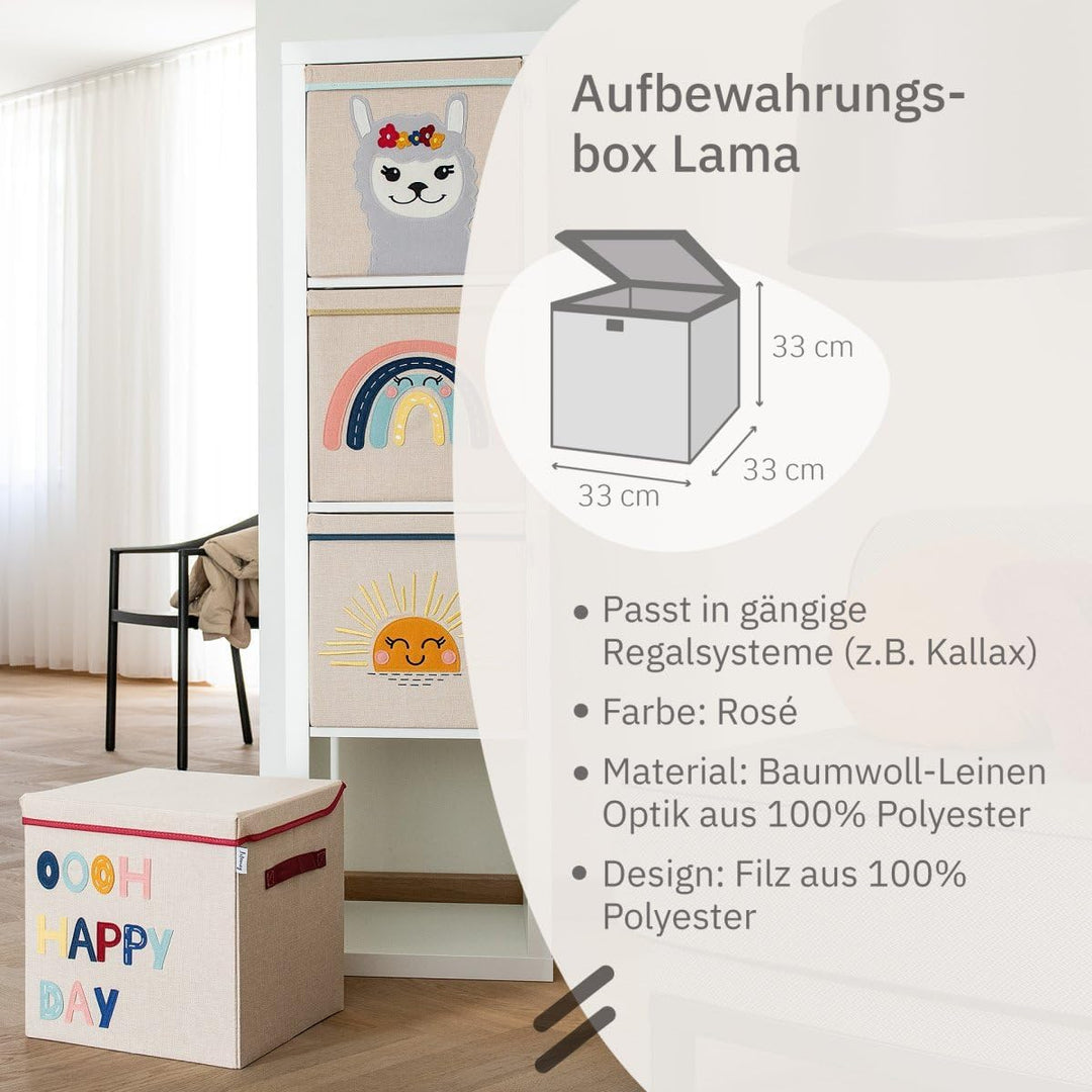 Aufbewahrungsbox mit Deckel und Lama I Spielzeugbox mit Tiermotiv passend für Würfelregale I Ordnung