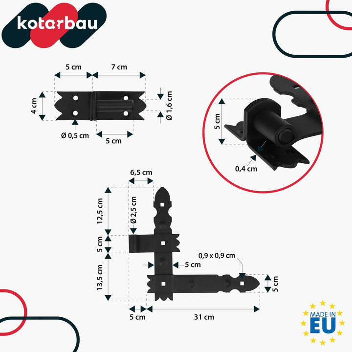 KOTARBAU® Winkelband 300 x 300 mm mit Kloben 2 Paar 4 tlg. Fensterladenband Winkelscharnier Türband