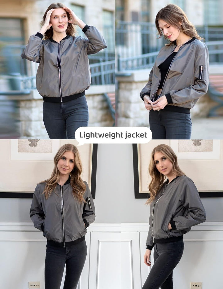 Zeagoo Bomberjacke Damen Kurze Blouson Jacke Casual Pilotenjacke Langarm Outwear Zip Up Solid Leicht