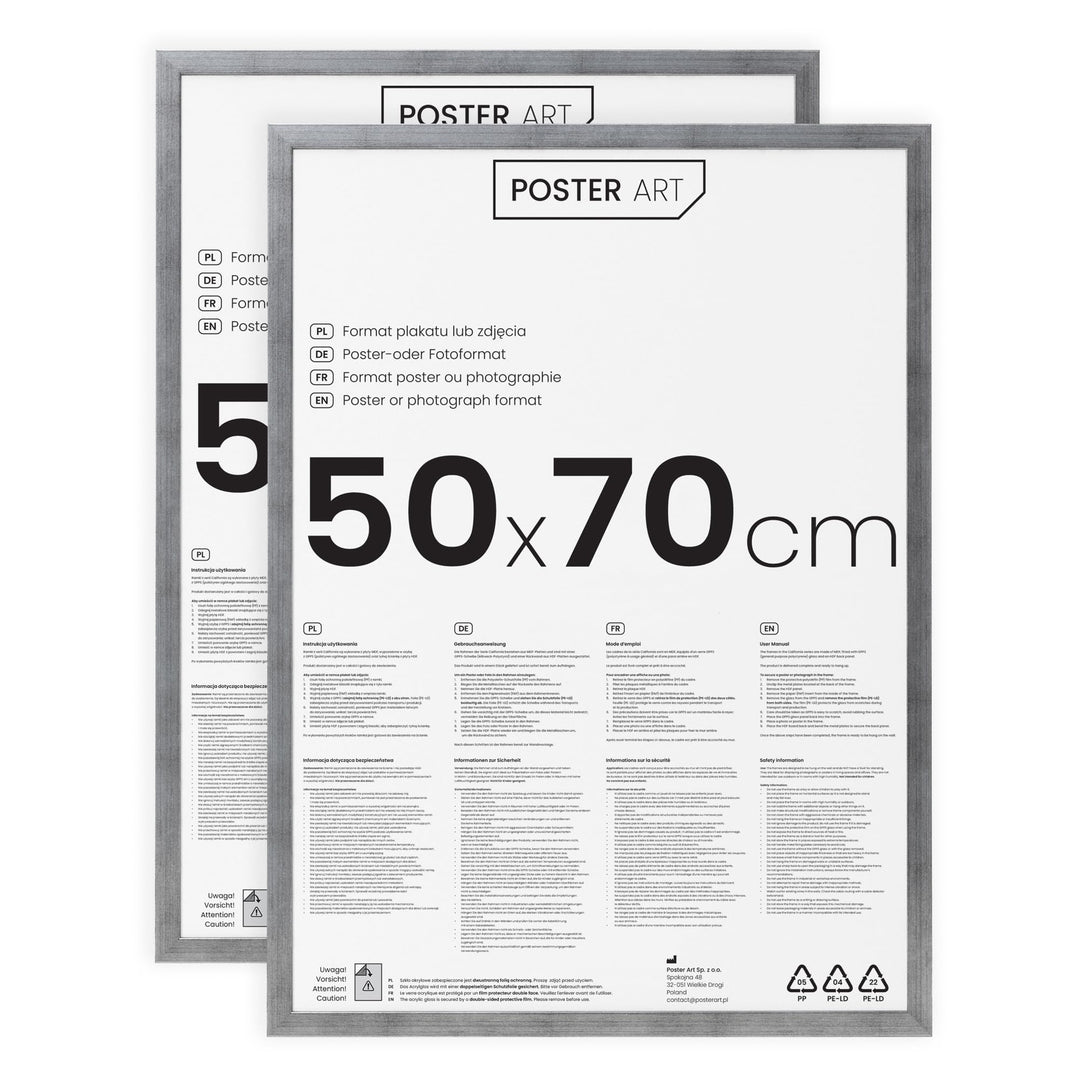 POSTER ART Bilderrahmen Set 2 Stück 50x70 cm Silber gealtert San Diego | Zum Aufhängen aus MDF und A