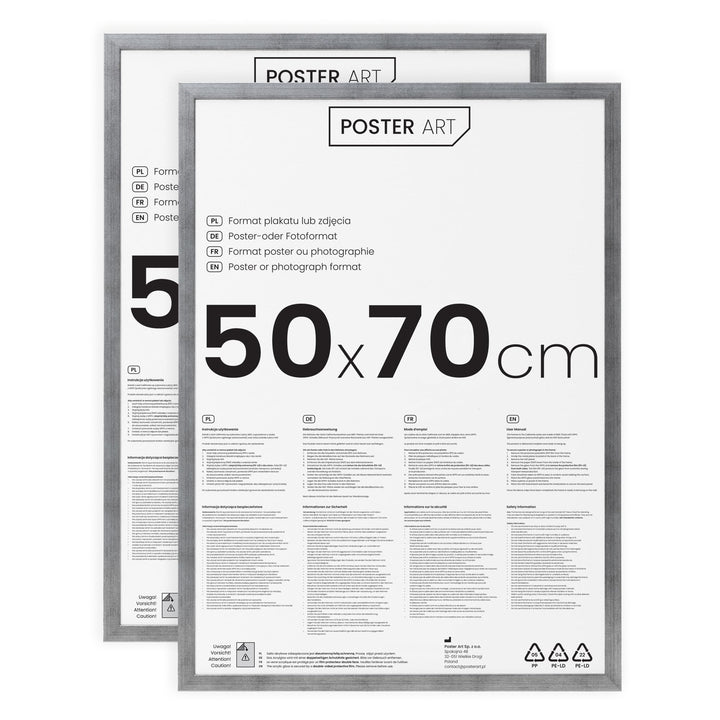 POSTER ART Bilderrahmen Set 2 Stück 50x70 cm Silber gealtert San Diego | Zum Aufhängen aus MDF und A