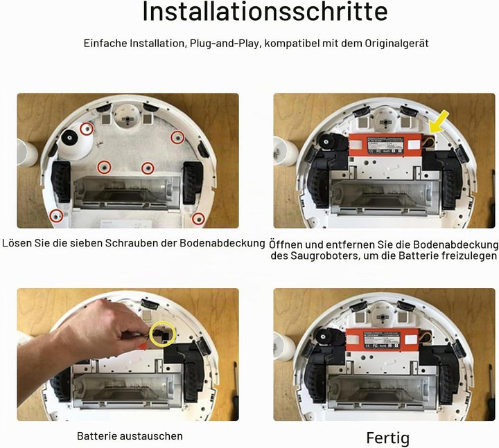 14.4V 6500mAh Ersatzakku für Xiaomi Roborock Q5, Q7, S5, S6, S7, S50, S51, S55, S60, S4 staubsauger,
