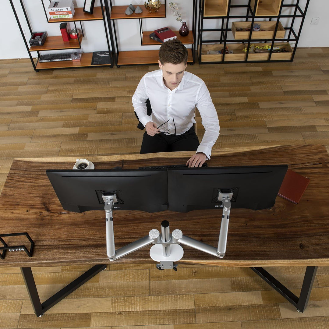 ThingyClub® Adjustable Aluminium Universal Full Motion Desk Mount Arm Stand Bracket (Dual Monitors -