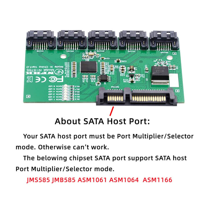 cablecc 6Gbps SATA 3.0 1 bis 5 Splitter Ports HUB Adapter Konverter PM Multiplier Port Selector JMB5