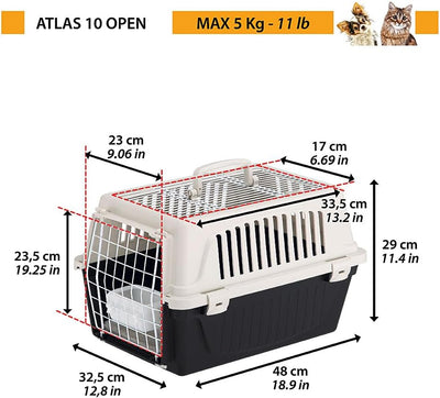 Ferplast Atlas 10 Open Trasportino per Cani Piccoli e Gatti Max 5 Kg con Cuscino e Ciotola, Tetto Ap