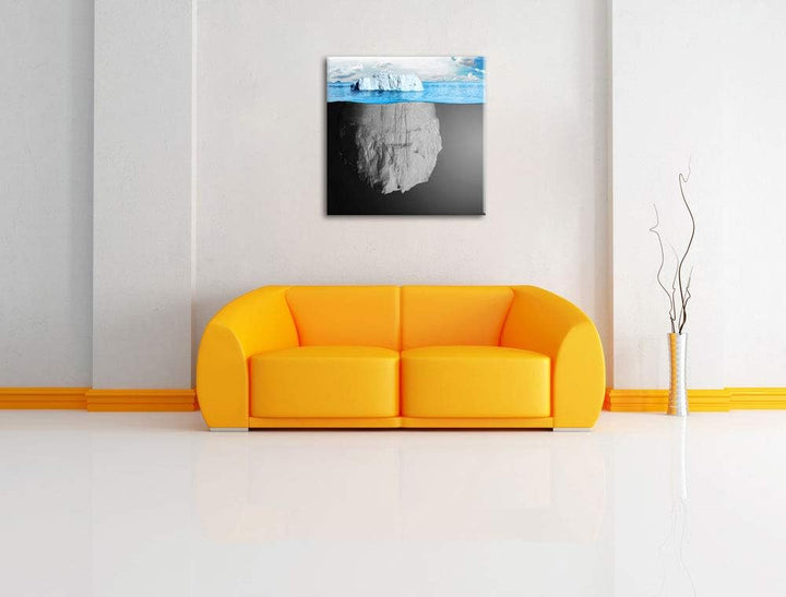 Pixxprint riesiger Eisberg im Wasser Illusion schwarz/weiss, Format: 70x70 auf Leinwand, 70x70