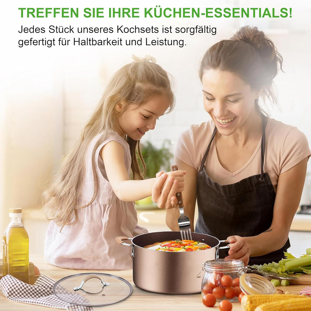 NutriChef Topfset Induktion, Pfannenset 14-teilig, Antihaftbeschichtet, Töpfe & Pfannen PFOA/PFOS-fr