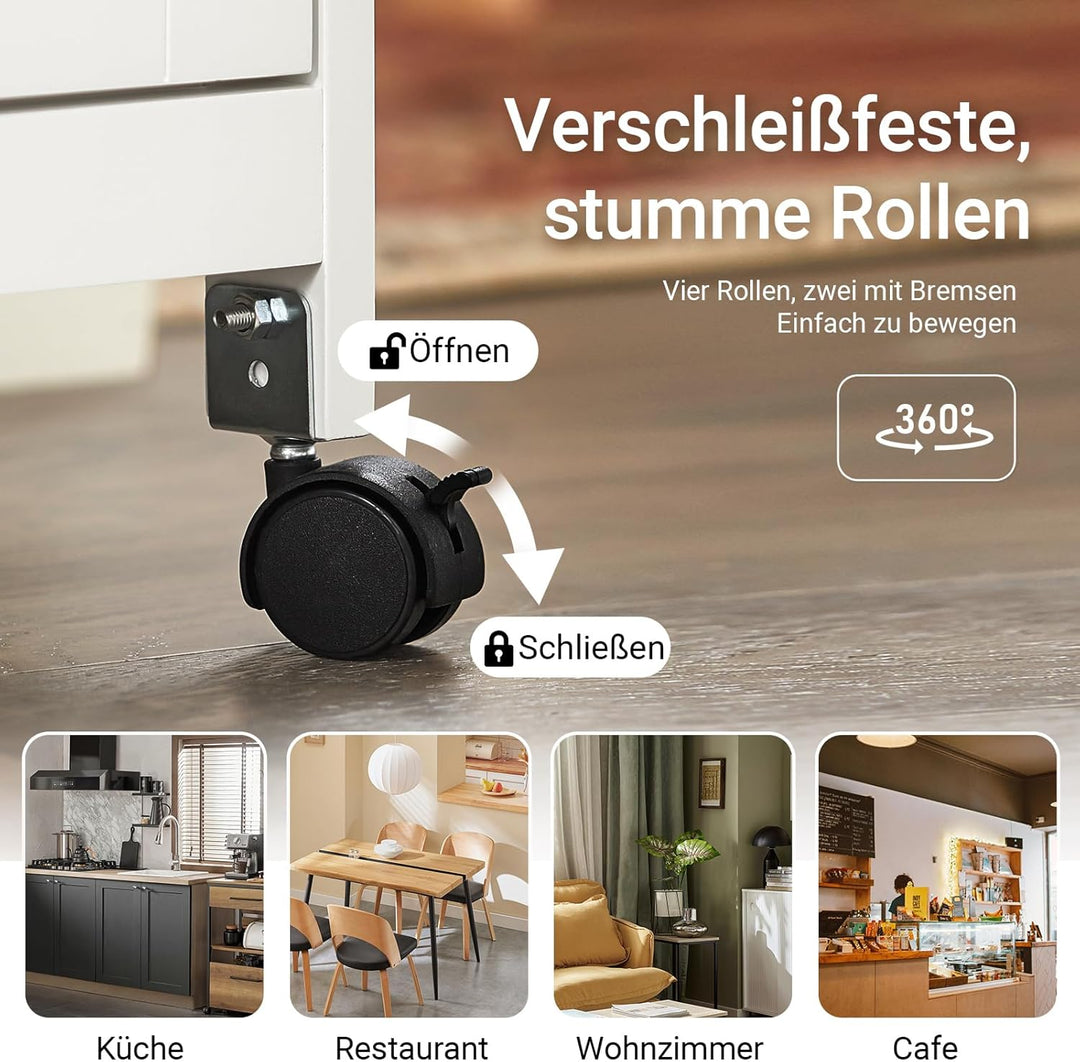 SoBuy FKW79-W Küchenwagen Servierwagen Beistellwagen Rollwagen mit 3 Schubladen und 3 Ablagen Weiss