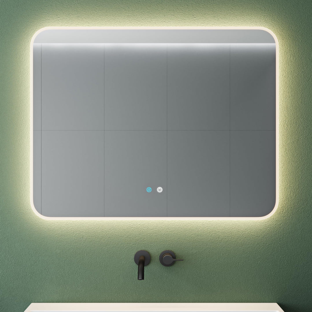 Mai &amp; Mai Badspiegel mit LED Beleuchtung Wandspiegel 90x70cm Bad-Spiegel mit Touchschalter, Beschlag