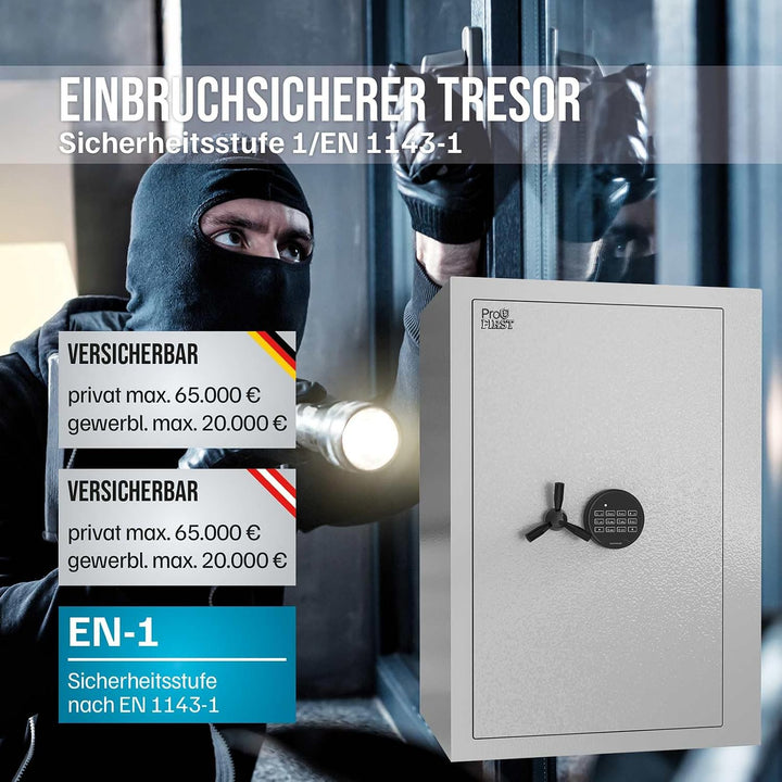 Profirst Wertschutzschrank Fortress 80 EN1 Elektronikschloss Feuerfalz Stahl separat verschliessbare