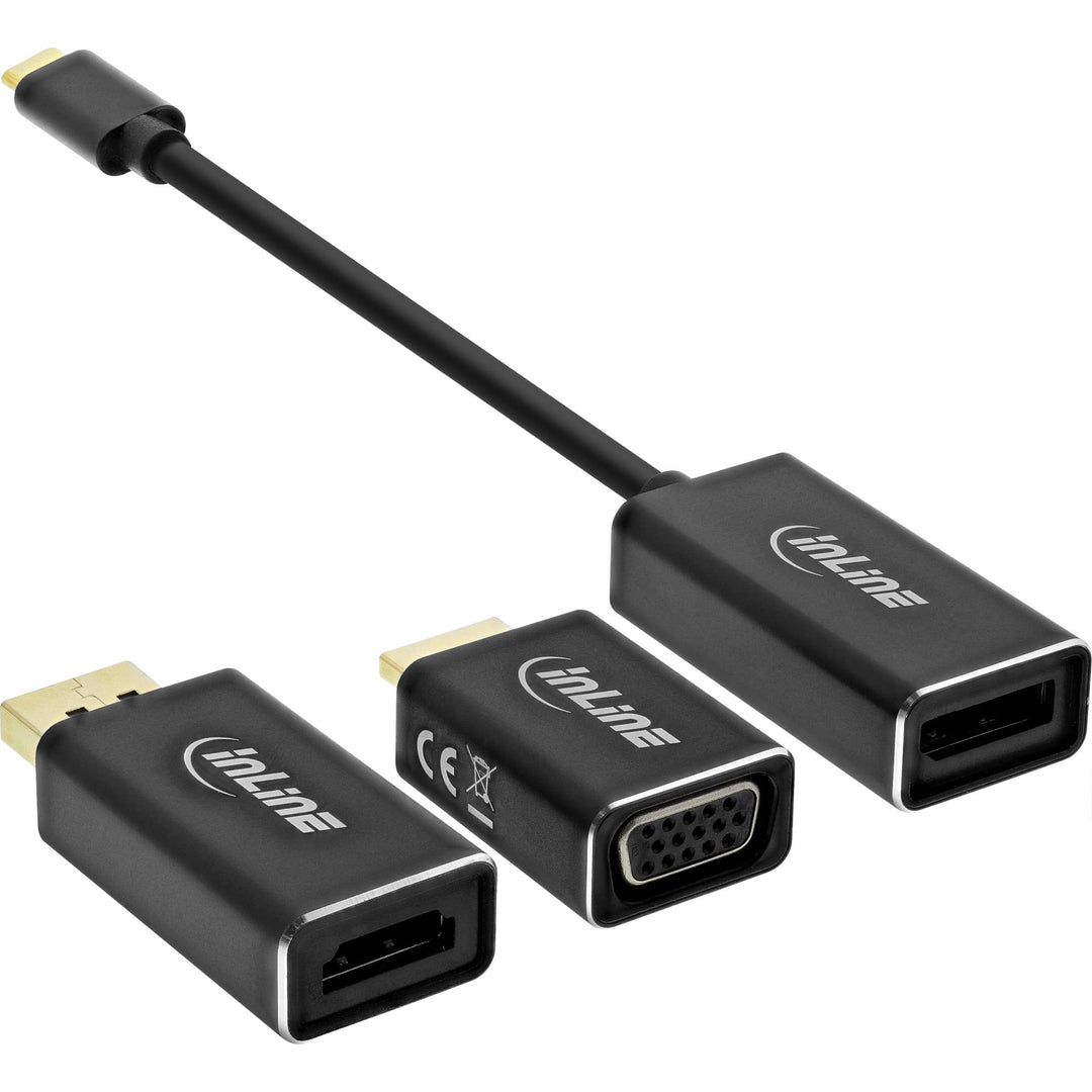 InLine 64109B USB Display Konverter Set 6-in-1, USB Typ-C Stecker zu DisplayPort, HDMI, VGA (DP Alt