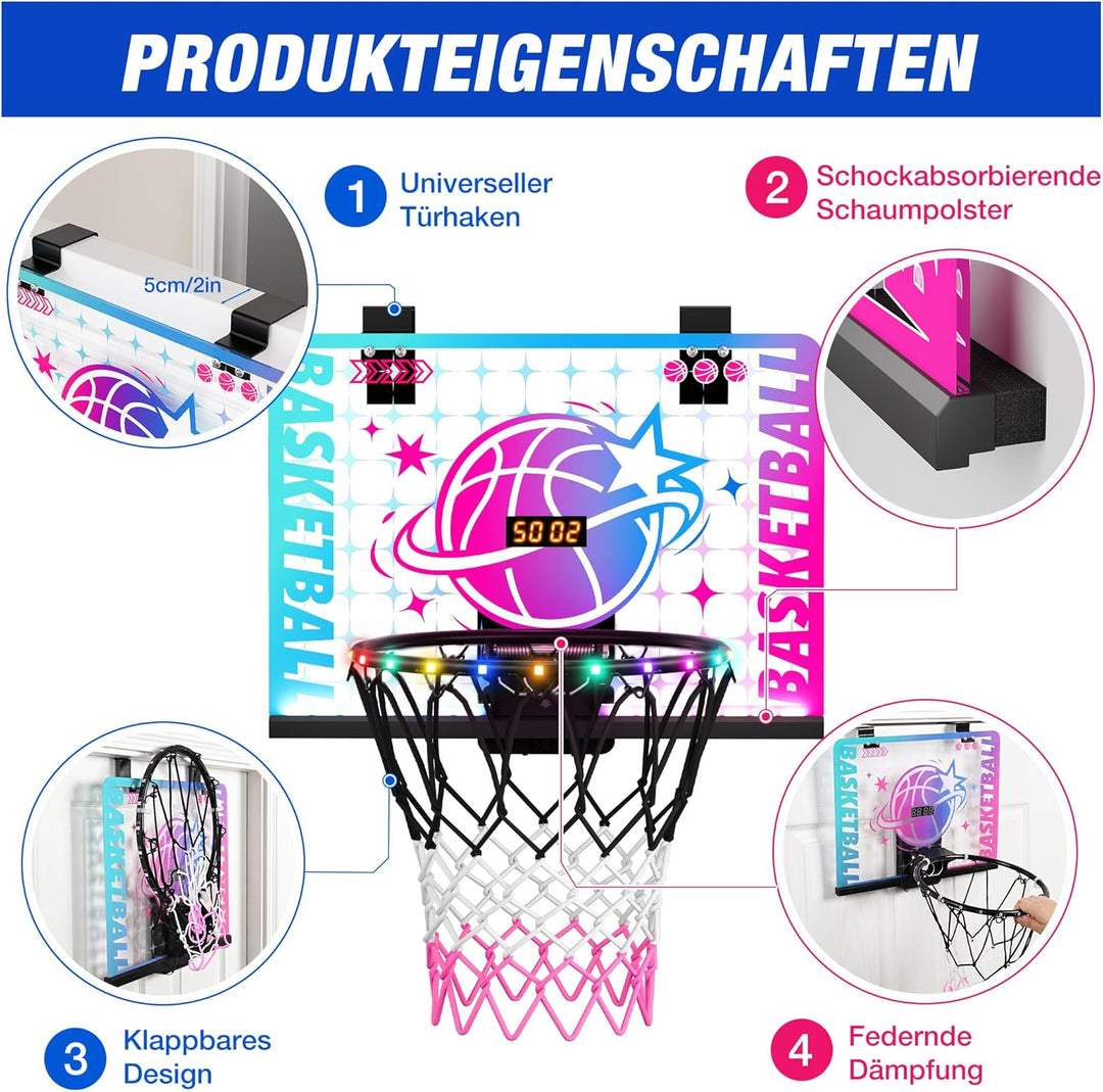 ROPODA Basketballkorb Indoor für Kinder, Mini Basketballkorb mit LED-Licht, Fernbedienung & Anzeiget