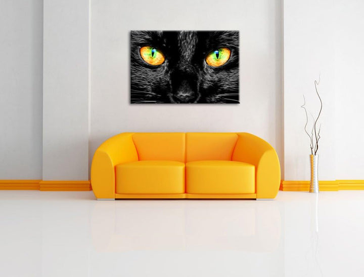 schwarze Katze mit magischen Augen schwarz/weiss Format: 100x70 auf Leinwand, XXL riesige Bilder fer