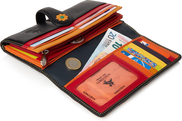 VISCONTI ® Geldbeutel Damen Leder RFID Schutz Portemonnaie Damen Geldbörse Bifold Mehrfarbig Portmon