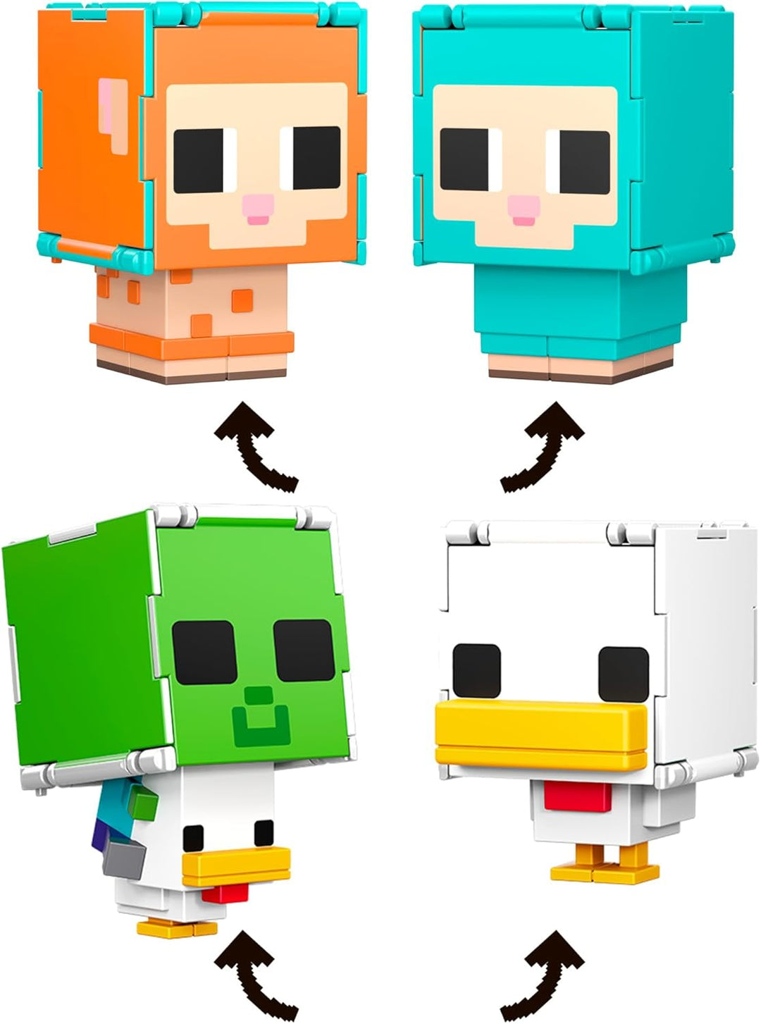 Mattel Minecraft Flippin’ Figs Schaf und Huhn 2er-Figurenpack mit 2-in-1-Spielfiguren, grossen Köpfe