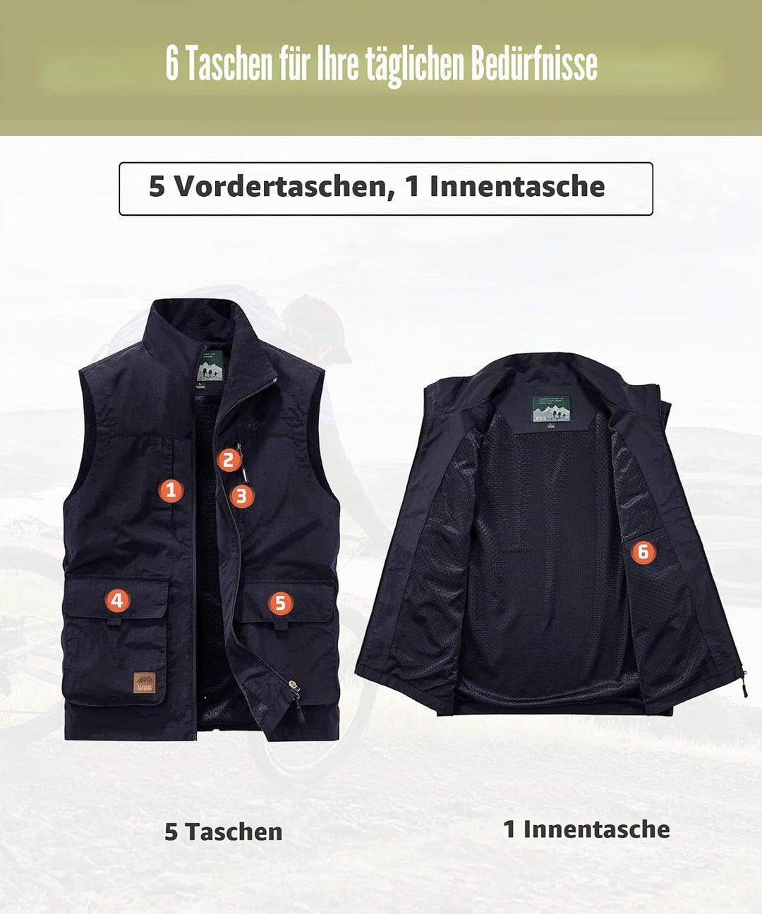 Btmpmcs Herren Outdoor Anglerweste mit Vielen Taschen Schnelltrocknende Freizeitweste Leicht Atmungs