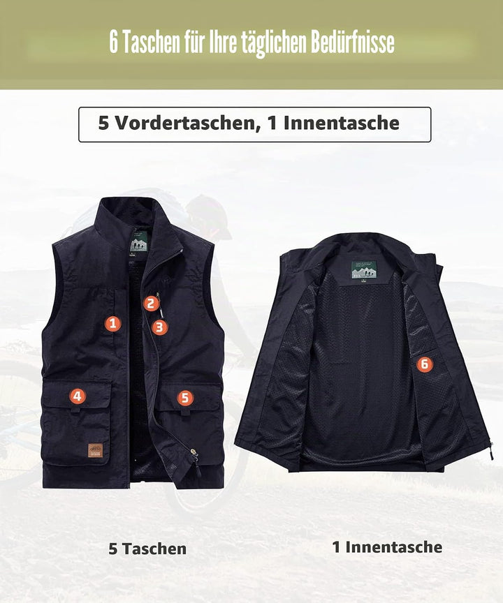 Btmpmcs Herren Outdoor Anglerweste mit Vielen Taschen Schnelltrocknende Freizeitweste Leicht Atmungs