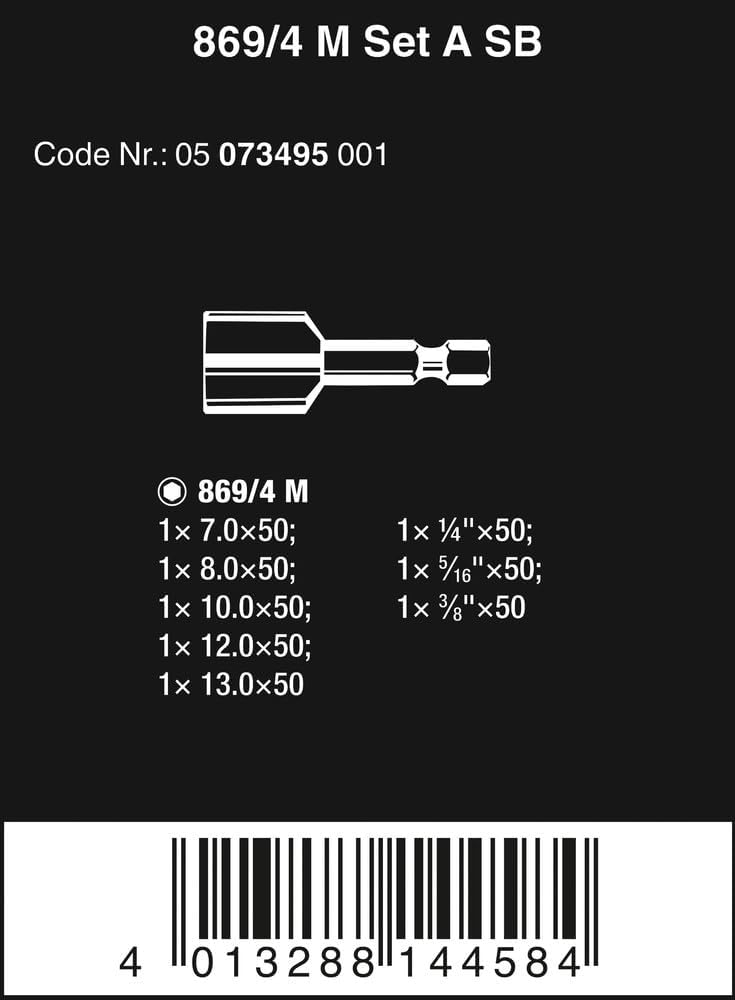 Wera 869/4 M Set A SB, Steckschlüsseleinsätze, 8-teilig, 05073495001