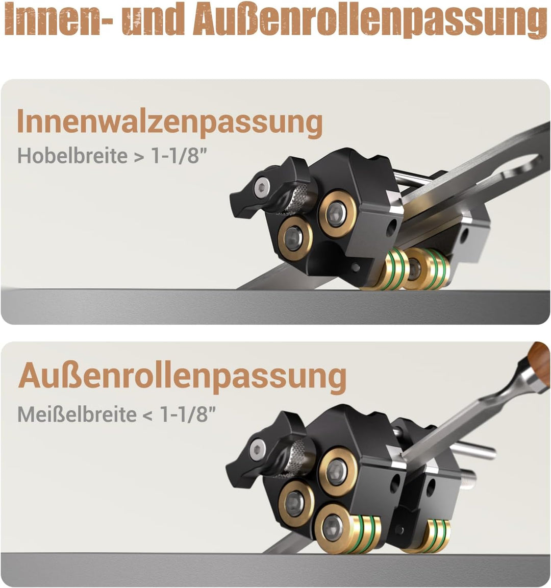 HONGDUI HD34 Schleifführung, Schleifhilfe für Stechbeitel, Hobelmesser(0.25-8.1cm) mit 4 Messingroll