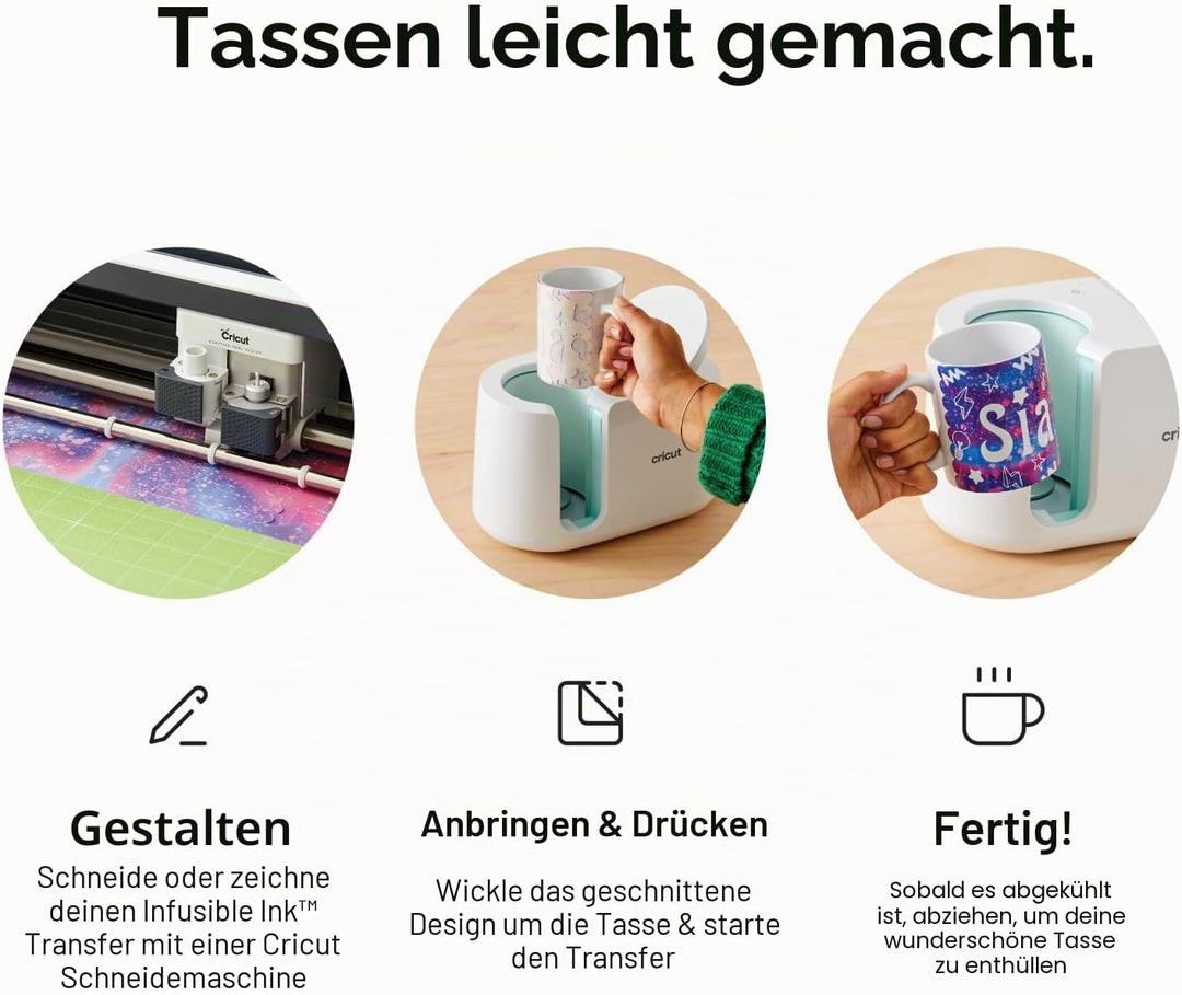 Cricut Leere Tassen, Weiss, 425 ml, 36 x Infusionble Tinte, Sublimationsbecher, zur Verwendung mit C