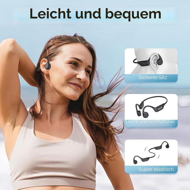 IFECCO Knochenschall Kopfhörer Bluetooth 5.4 - Open Ear Bone Conduction Kopfhörer Kabellos,IPX5 wass