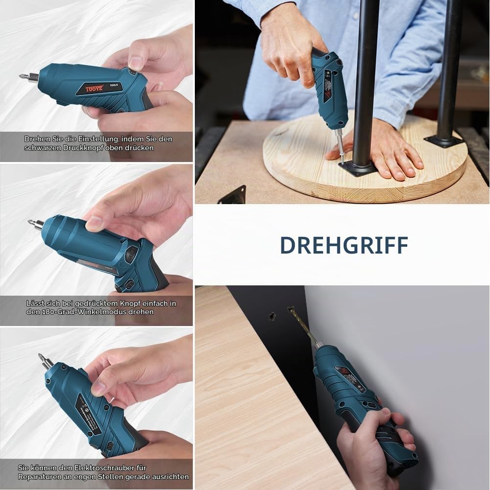 Blauer Elektroschrauber flintronic Akkuschrauber Klein, Mini Akkuschrauber con LED-Licht, 1300mAh Ak
