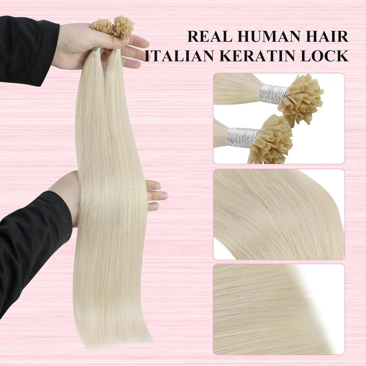 YoungSee Extensions Echthaar Bondings Blond 35cm Bonding Extensions Echthaar Platiblond Keratin Bond