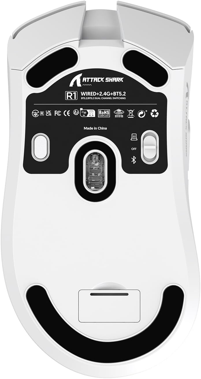 ATTACK SHARK R1 59g Superlight Maus, PixArt PAW3311 Gaming-Sensor, BT/2,4G kabellose/kabelgebundene