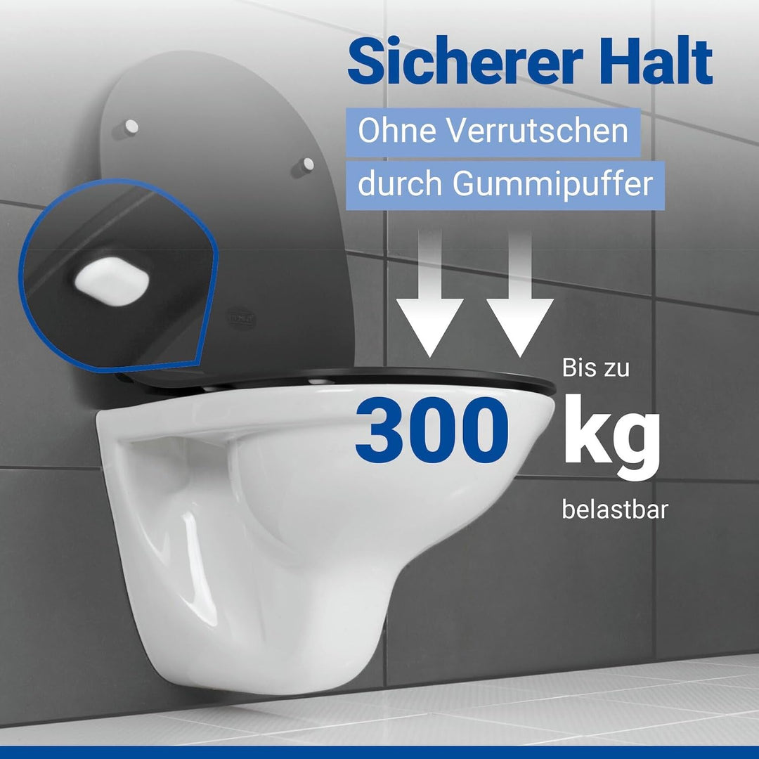 WENKO WC-Sitz Sedilo matt Schwarz, flacher Toilettensitz mit Absenkautomatik, hygienischer WC-Deckel