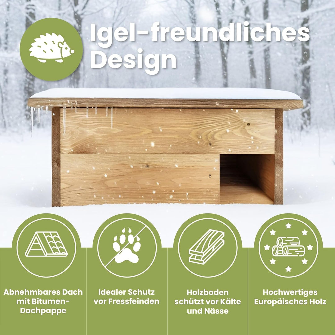 PATKAR Igelhaus Winterfest mit Boden [SCHÜTZT VOR FRESSFEINDEN] - Premium Igelfutterhaus (Made in Eu