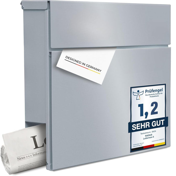 Radius Designer Briefkasten Silber – Letterman 6 Basic – Edelstahl V2A Wandbriefkasten mit Zeitungsf