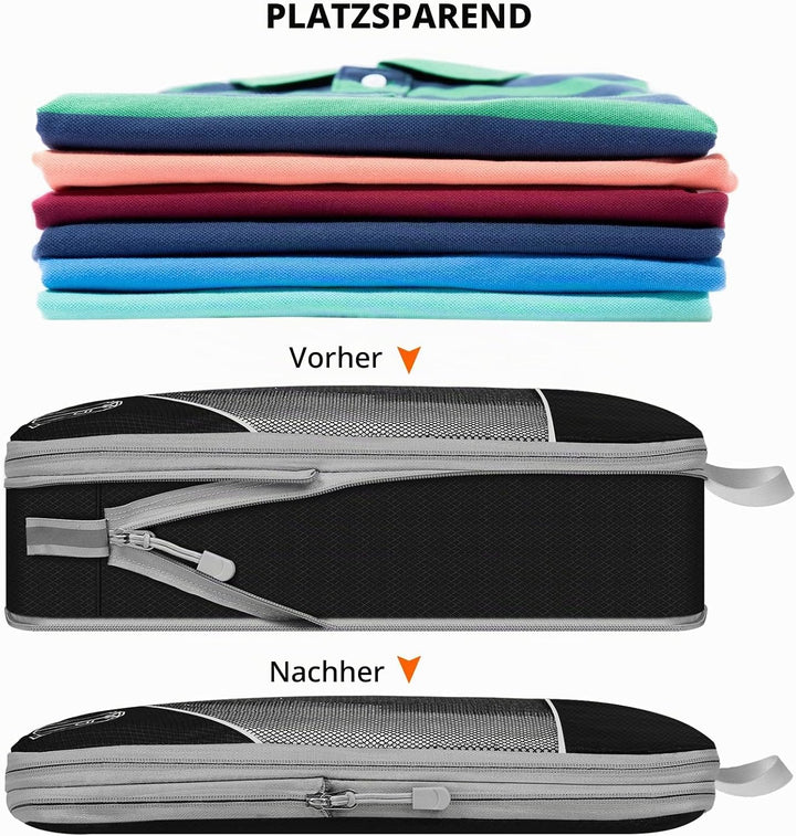 Koffer Organizer Set 7-teilig, Packtaschen mit Kompression, Compression Packing Cubes für Rucksack u
