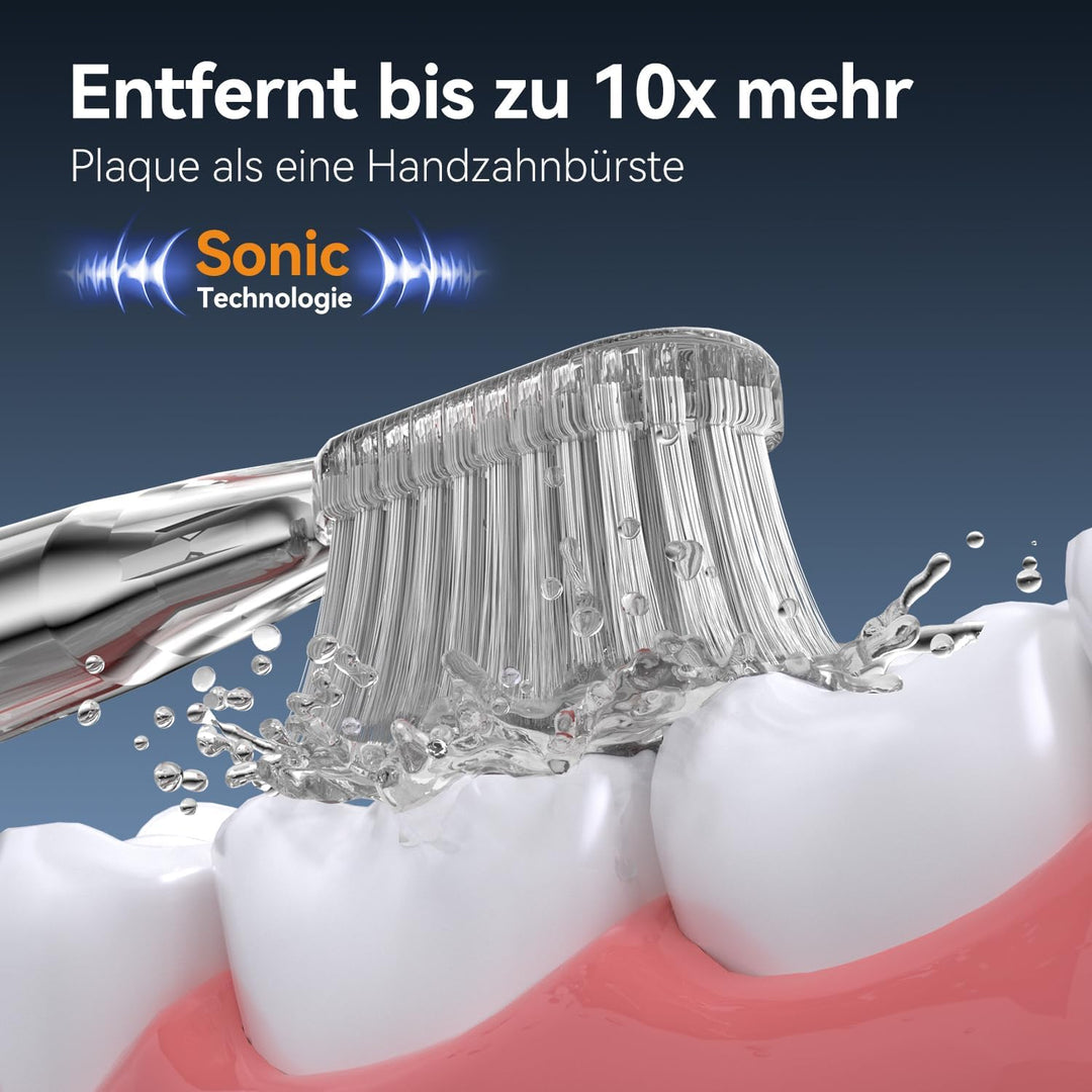 JTF Elektrische Zahnbürste Schallzahnbürste mit Zungenreiniger für Erwachsene, 6 Bürstenköpfen, 3 Mo