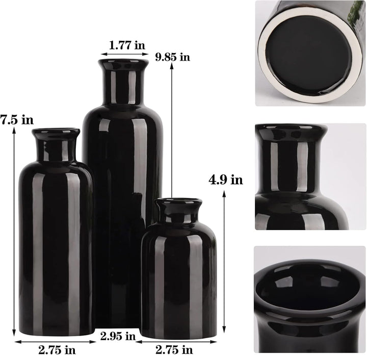 Schwarzes Keramikvasen-Set – 3 kleine Vasen, minimalistisches Dekor, Boho-Vasen, Moderne Bauernhaus-