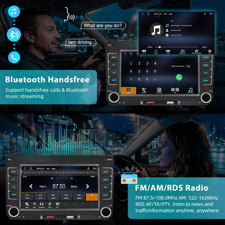 Bluetooth Autoradio mit Wireless CarPlay & Android Auto,für VW Golf 5/6,Passat,Skoda,Polo,T5,Jetta,T
