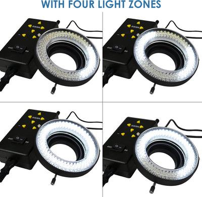 144 Makro-LED-Ringblitz und Ringlicht 4-Zone Ring Licht Mikroskop Kamera Foto Video 198mm Aussen 61m