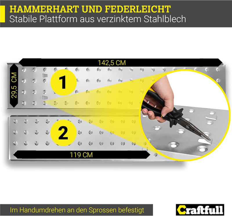 𝐂𝐑𝐀𝐅𝐓𝐅𝐔𝐋𝐋 Aluminium Plattform für CF-104A | 𝟑 𝐉𝐀𝐇𝐑𝐄 𝐆𝐀𝐑𝐀𝐍𝐓𝐈𝐄 - 1-20 Sprossen - 580 cm Länge - Leiter