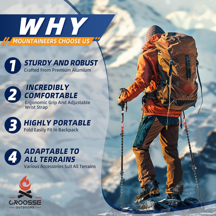 Teleskop-Trekkingstöcke, leichte Aluminium-Wanderstöcke, 2er-Set | Croosseoutdoors 210D Oxford, wass
