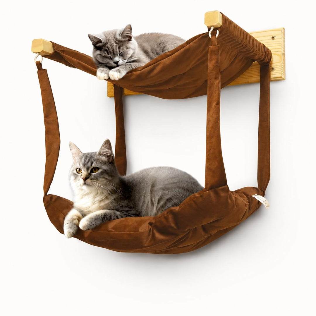 MyHana- Katzen Hängematte Wandmontage aus 80% Baumwolle &amp; Kieferholz – Maschinenwaschbar, stabile Ka