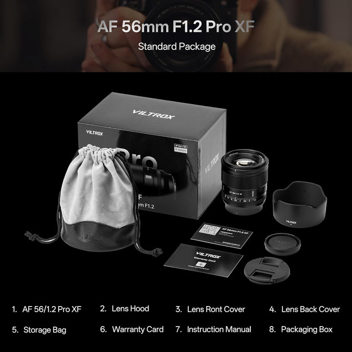 VILTROX AF 56mm F1.2 Pro XF-Objektiv für Fuji X-Mount, 56mm f/1.2 Weitwinkel-Autofokus-APS-C-Prime-O