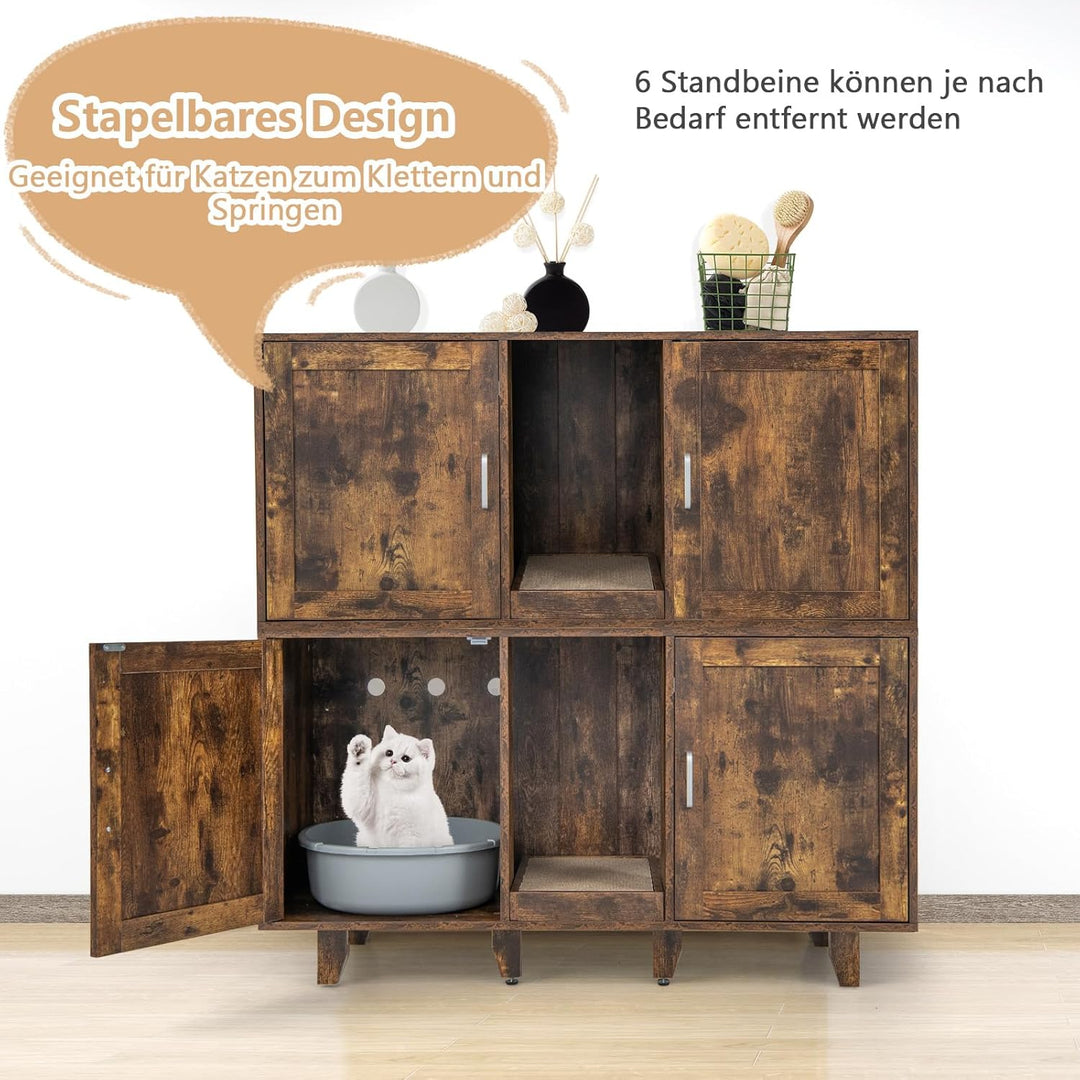 GOPLUS 3 in 1 Katzenschrank, Katzentoilette mit 2 Türen & abnehmbaren Beinen & herausnehmbarem Kratz