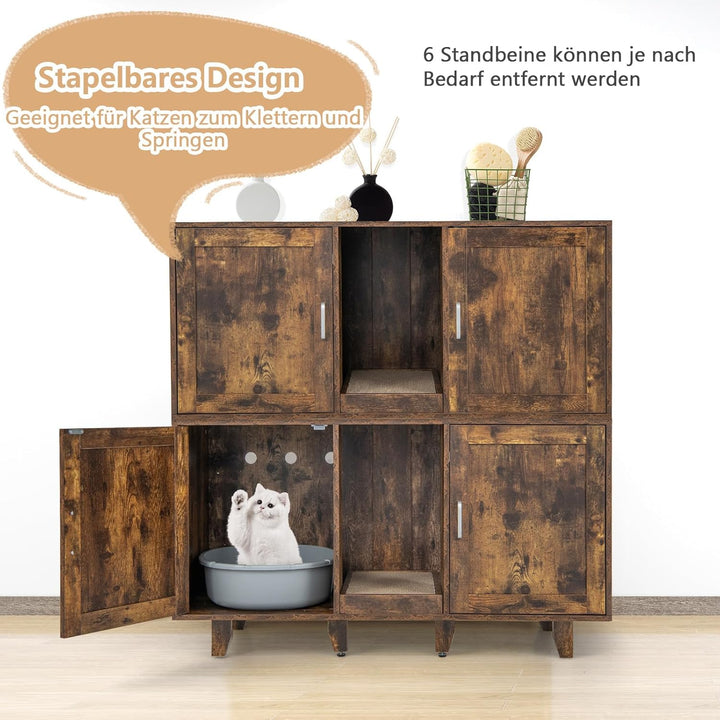 GOPLUS 3 in 1 Katzenschrank, Katzentoilette mit 2 Türen & abnehmbaren Beinen & herausnehmbarem Kratz