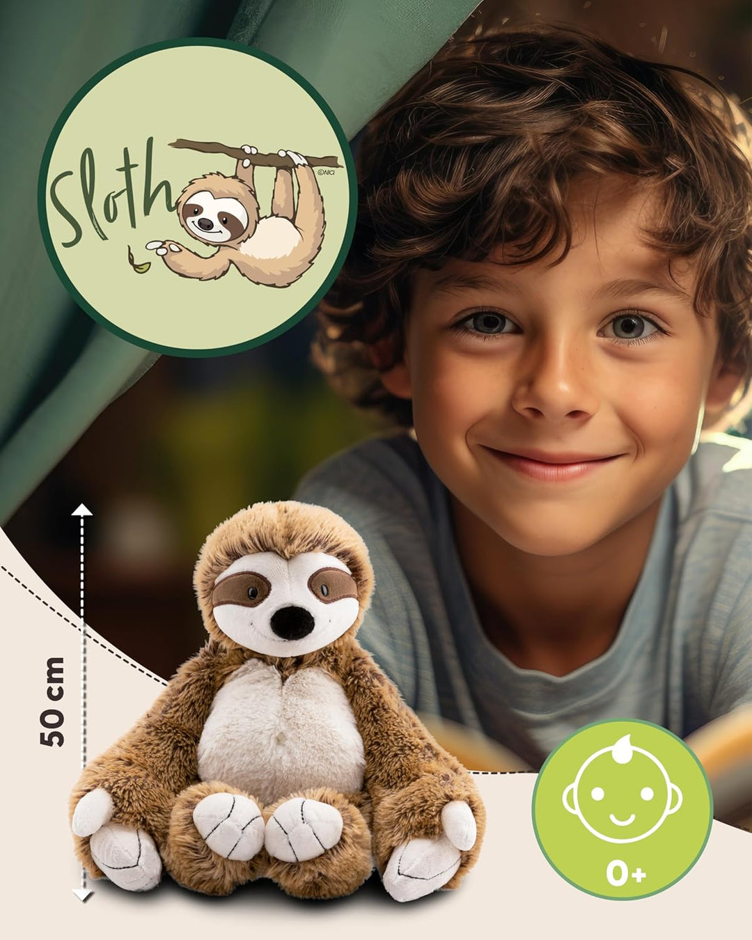 NICI Kuscheltier Faultier Slobby 50cm braun - Stofftier aus weichem Plüsch, niedliches Plüschtier zu