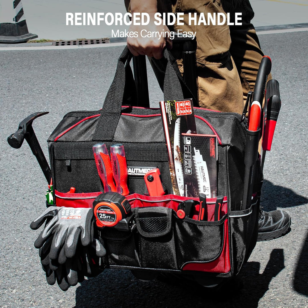 HAUTMEC Professionelle 18-Zoll (46cm) Rollwerkzeugtasche mit breiter Öffnung, Aufbewahrungstasche mi