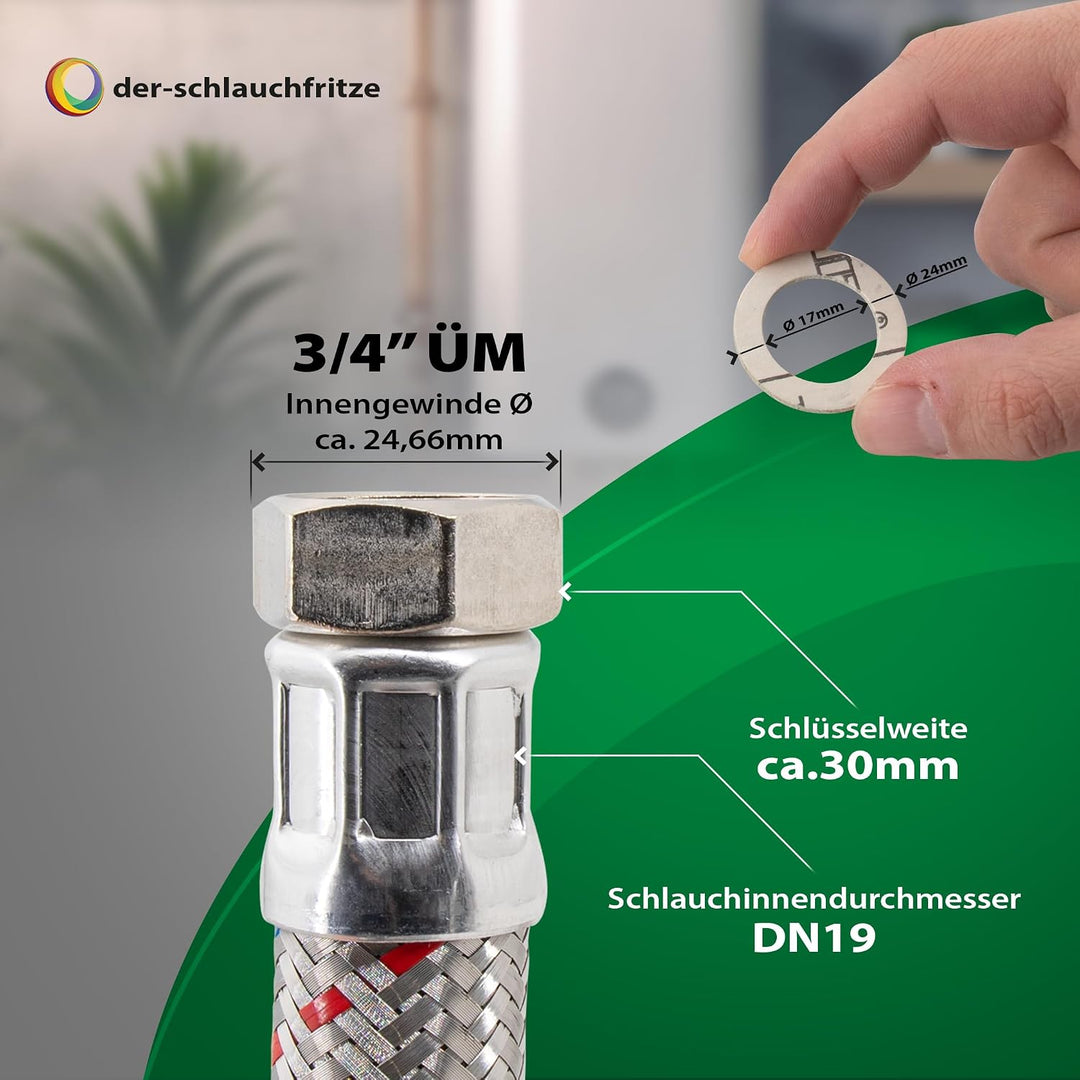 H2O-Flex® Panzerschlauch 3/4"ÜM x 3/4"ÜM (DN19) für Nutzwasser Heizungsschlauch 1,00m / 1.000mm, 1,0