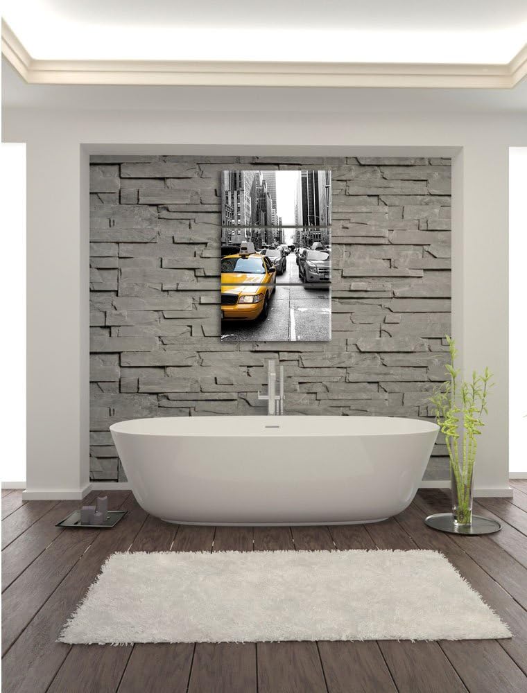 Pixxprint Gelbes Taxi in New York B&W als Leinwandbild/Grösse: 3 Teilig (120x80 cm) / Wandbild/Kunst