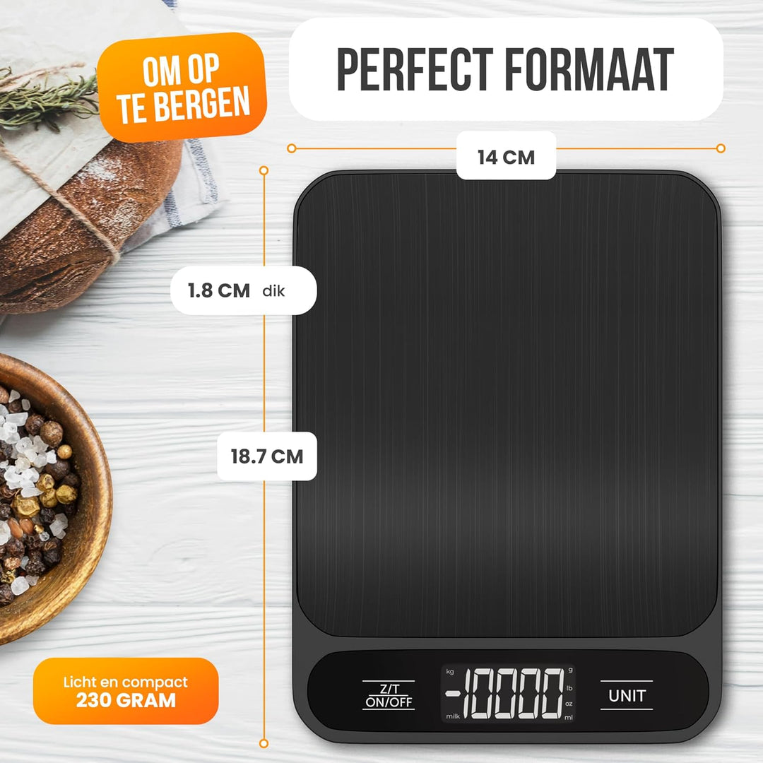 Strex Küchenwaage Digital - Waage Küche - 1 g bis 10 kg - Tarra Funktion - Inklusive Batterien - Sch