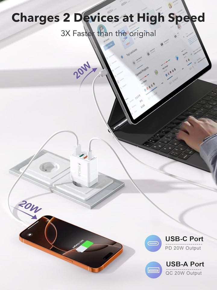 40W USB C Ladegerät, Schnellladegerät 2 Pack USB C Handy Ladegerät 4 Port USB Netzteil für iPhone 17