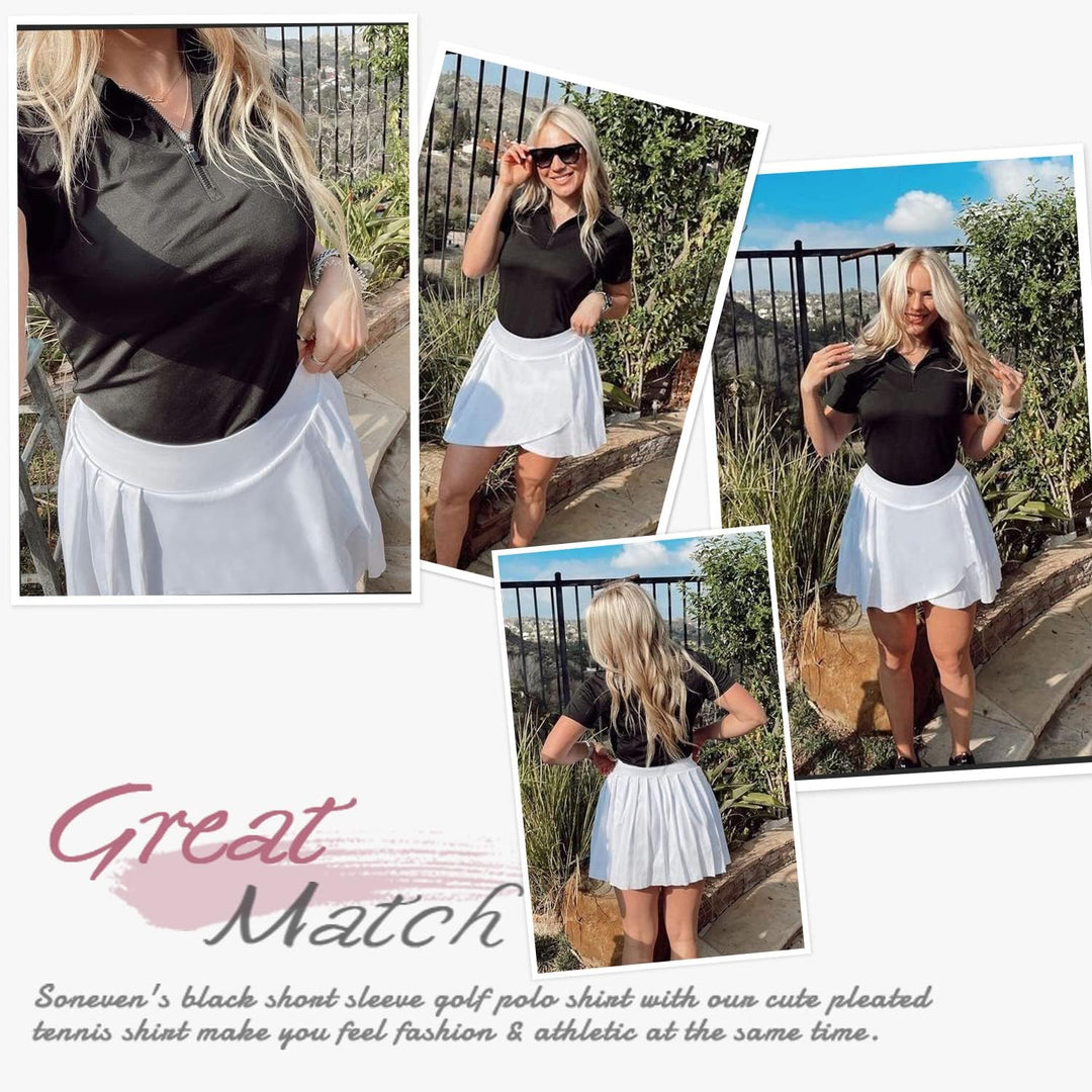 Soneven Poloshirt für Damen Kurzarm Sportshirt mit 1/4 Reissverschluss Sport Tshirts Schnelltrocknen